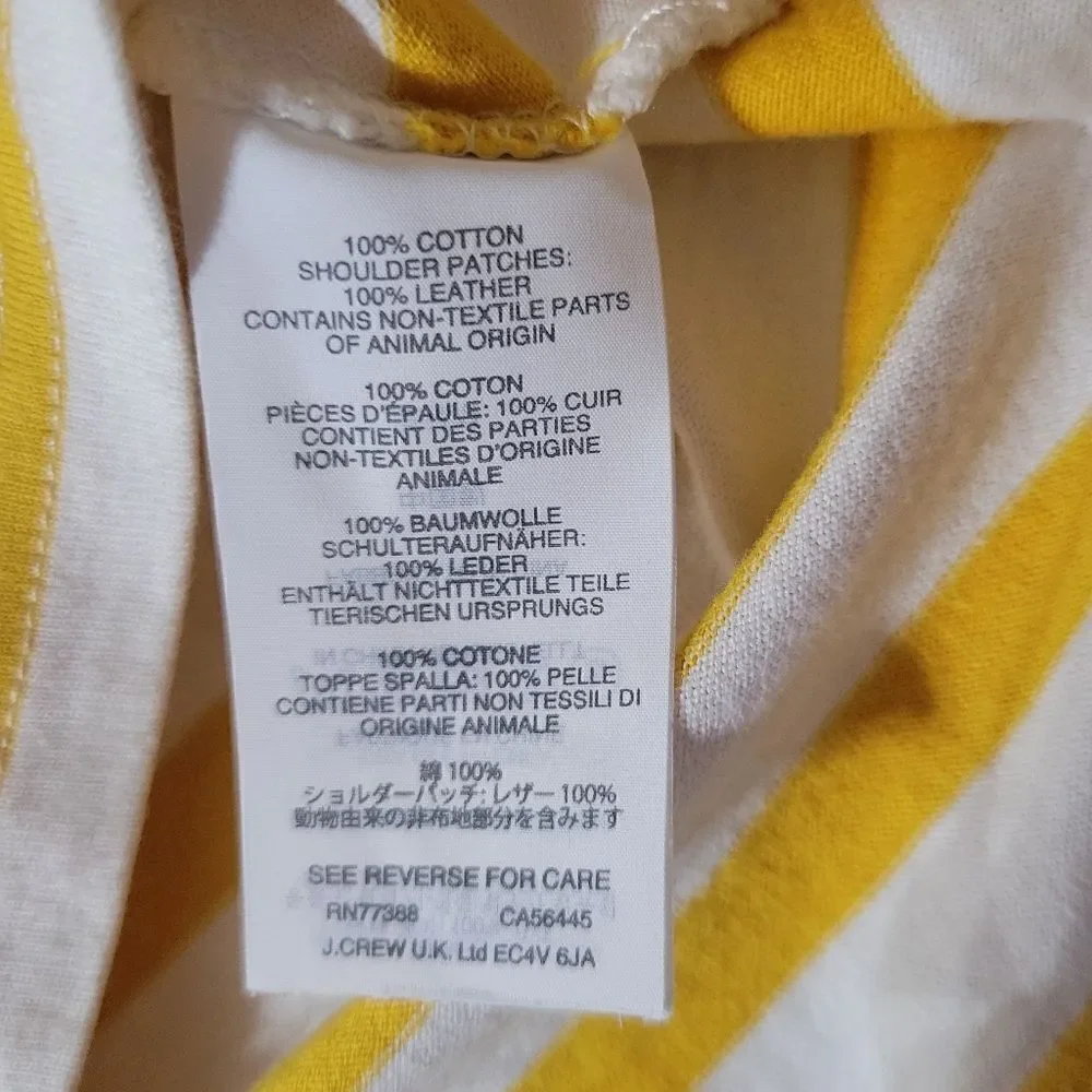 J.Crew Women's Crewneck Yellow Stripe Suede Shoulder Long Sleeve Pullover Top